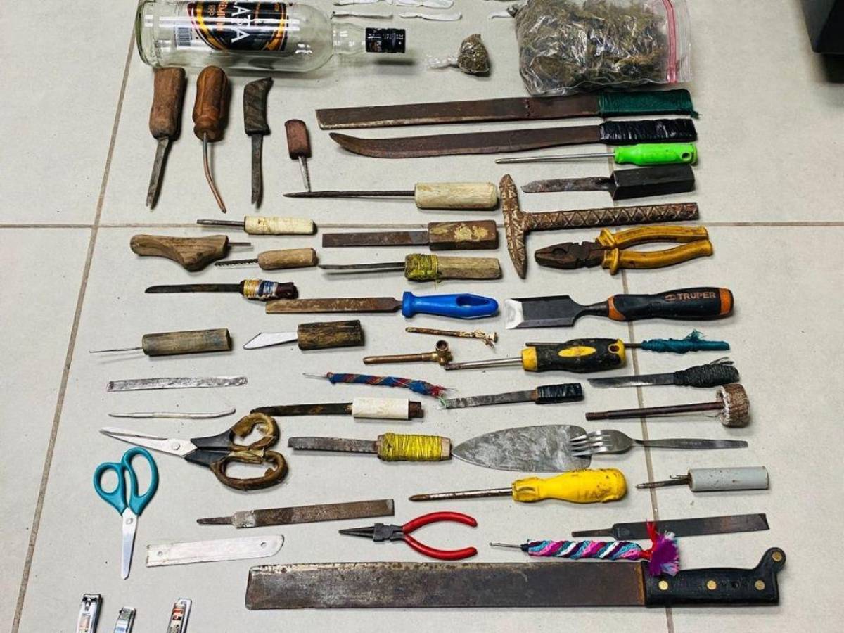 Algunas de las armas encontradas dentro de la granja penal.