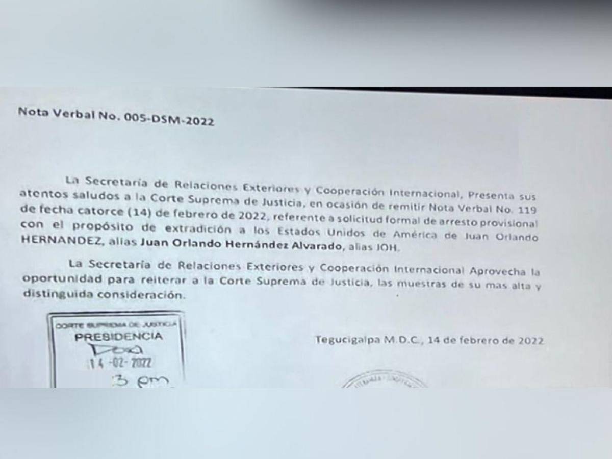 Este sería el documento recibido por la Cancillería hondureña.
