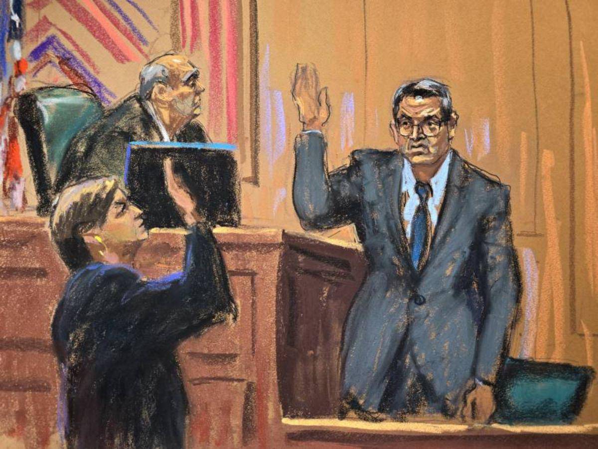 $!Juan Orlando Hernández testifica bajo juramento en la Corte del Distrito Sur de Nueva York.