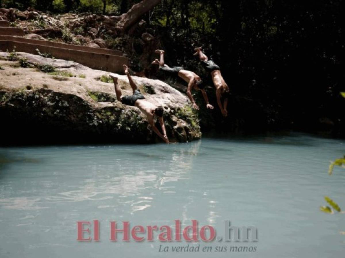 Los más grandes realizan los tradicionales clavados en una de las posas más profundas del río El Coyolar. Foto: Emilio Flores.