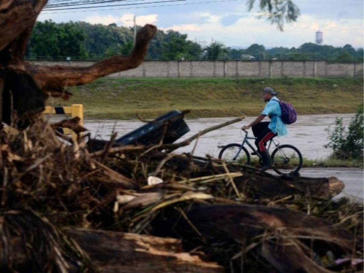 Los escombros permanecen en las calles y avenidas de los municipios del valle de Sula a la espera de que lleguen cuadrillas de limpieza o los mismos propietarios de las viviendas. Foto: AFP