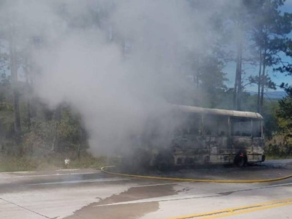 Autobús de Potrerillos toma fuego y se consume en su totalidad