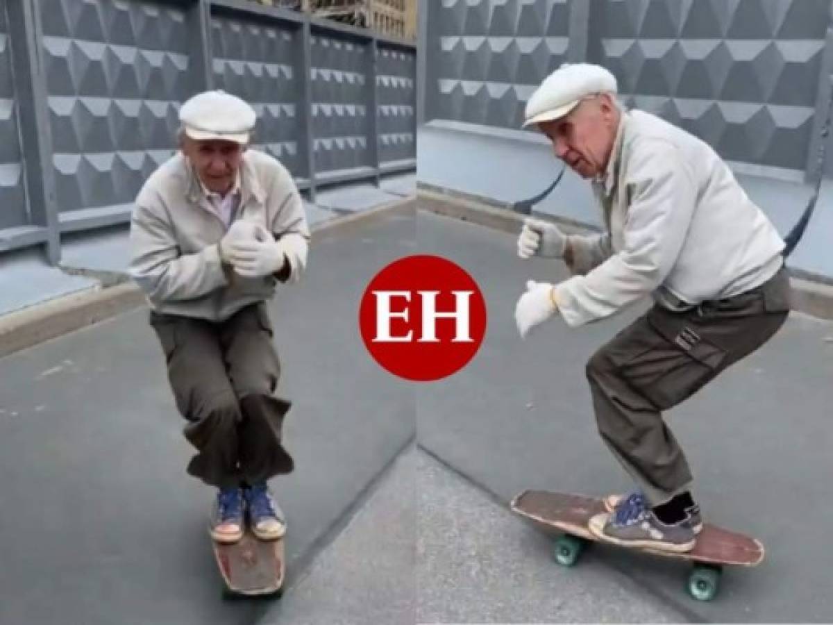 VIRAL: Anciano sorprende con su habilidad en la patineta a los 73 años