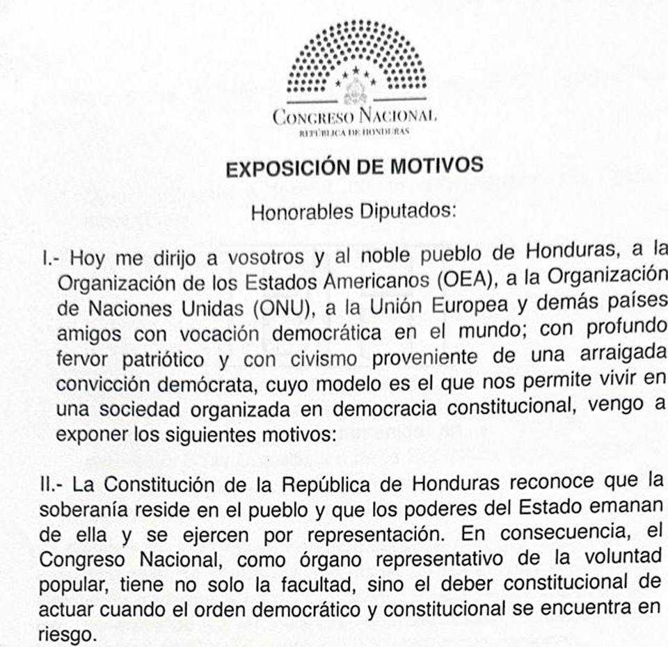Exposición de motivos de decreto aprobado por diputados de oposición