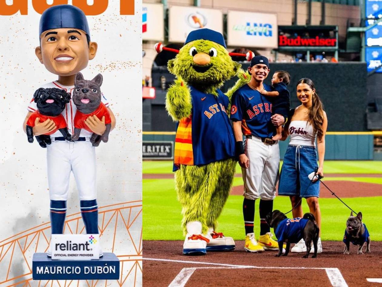Astros homenajeó al beisbolista hondureño Mauricio Dubón con bobblehead junto a sus perros