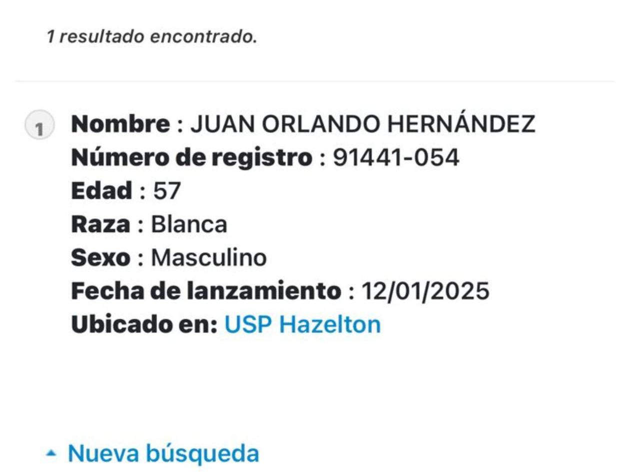 Actualizado registro de liberación del expresidente Juan Orlando Hernández