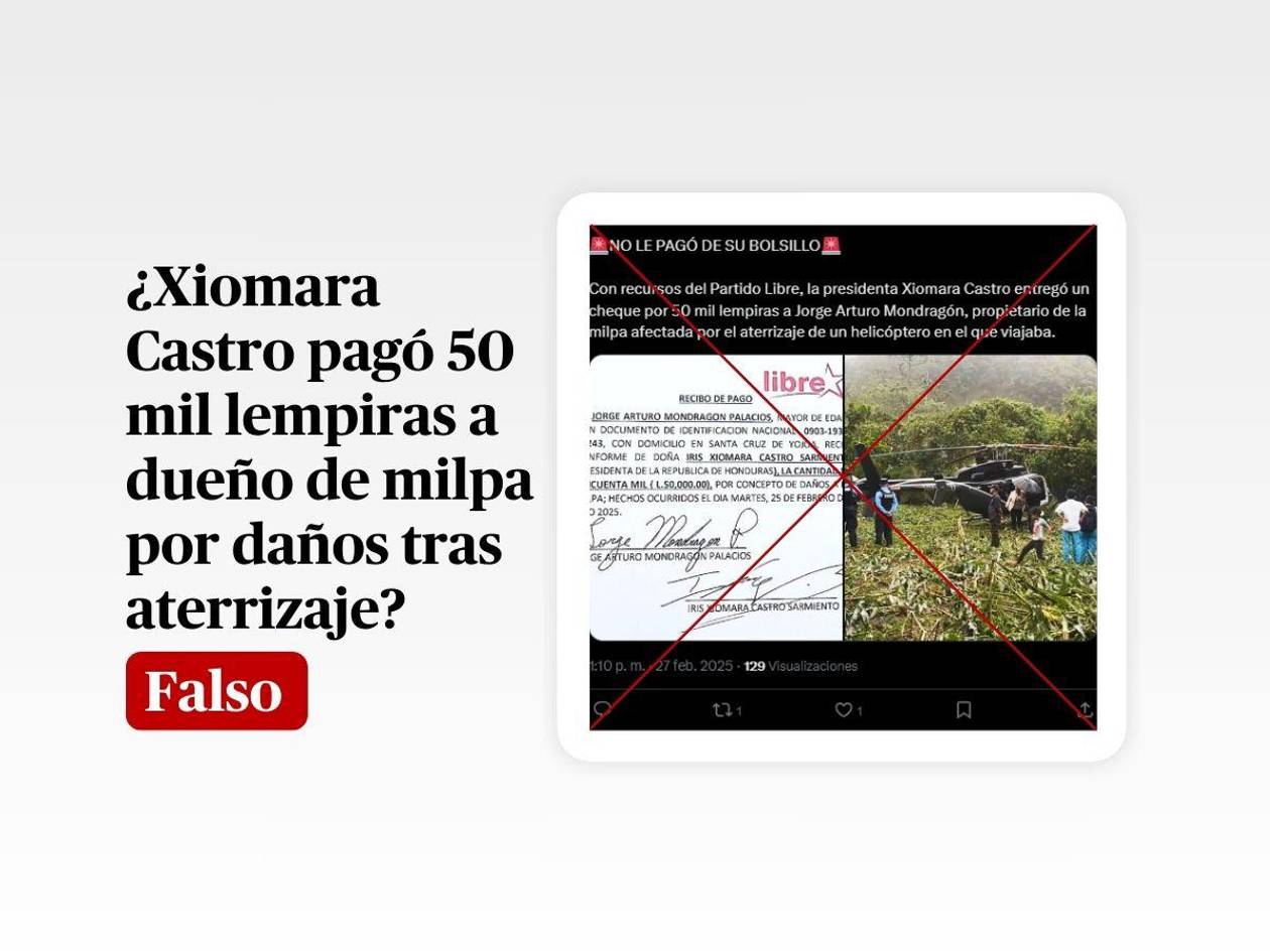 Supuesto recibo con el que Xiomara Castro pagó a dueño de milpa por aterrizaje de helicóptero es falso