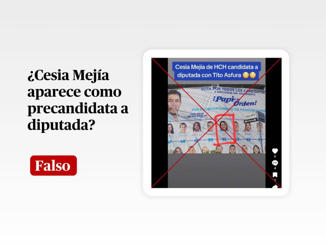 El rótulo que muestra a Cesia Mejía como precandidata a diputada es un montaje