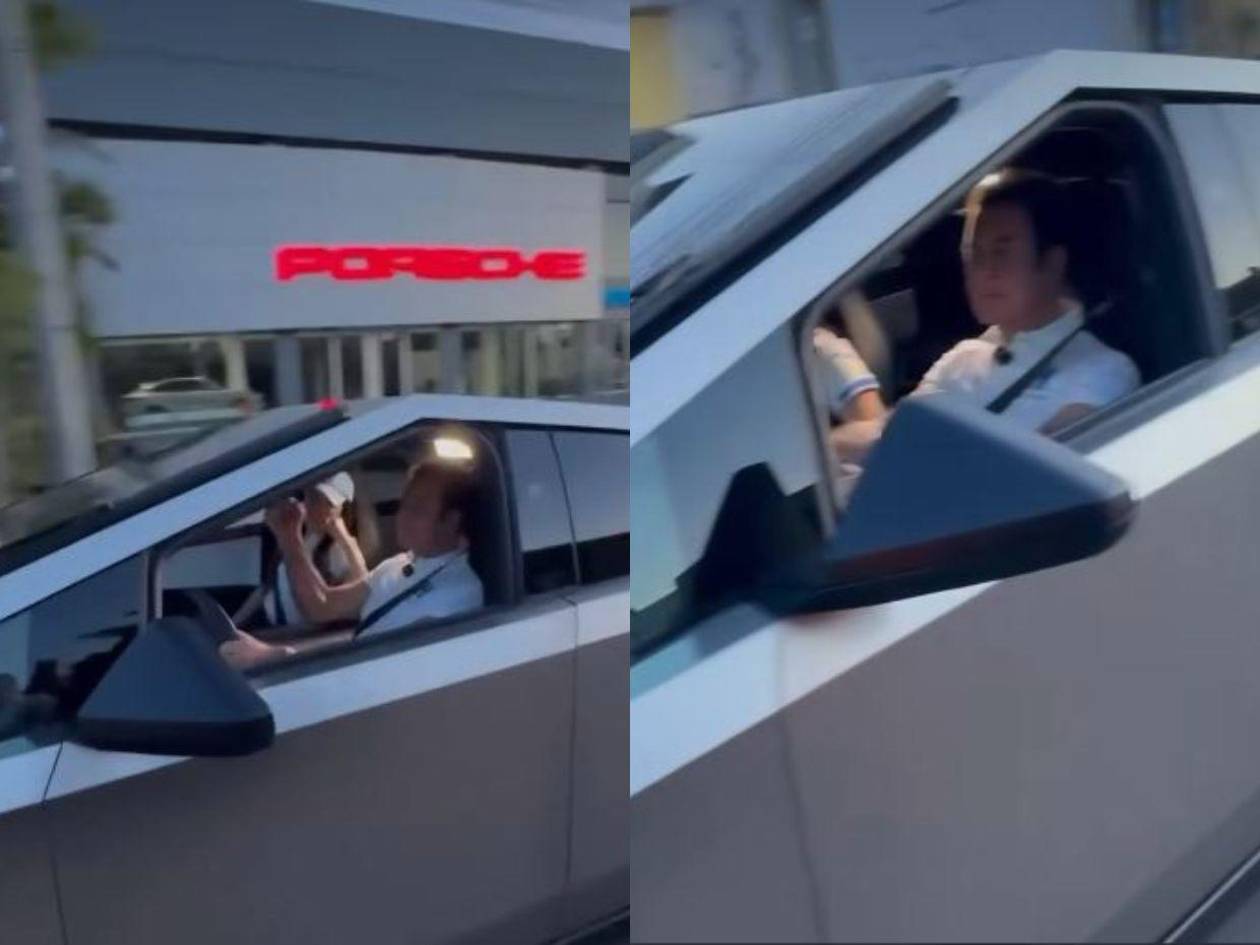 Salvador Nasralla llega en un Tesla Cybertruck a actividad política en Tegucigalpa