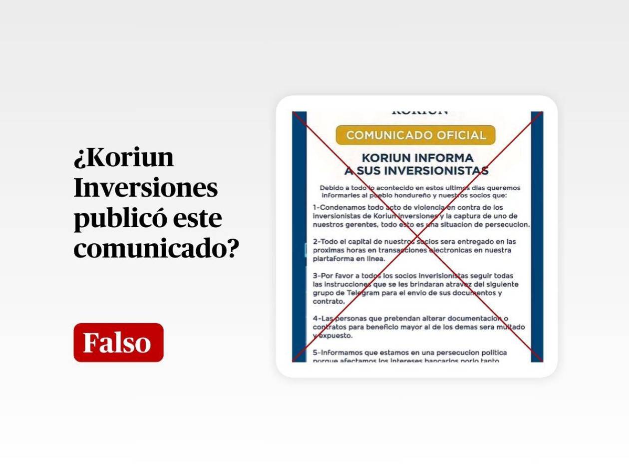 No hay evidencia que Koriun haya emitido comunicado sobre entrega de dinero por transferencia electrónica