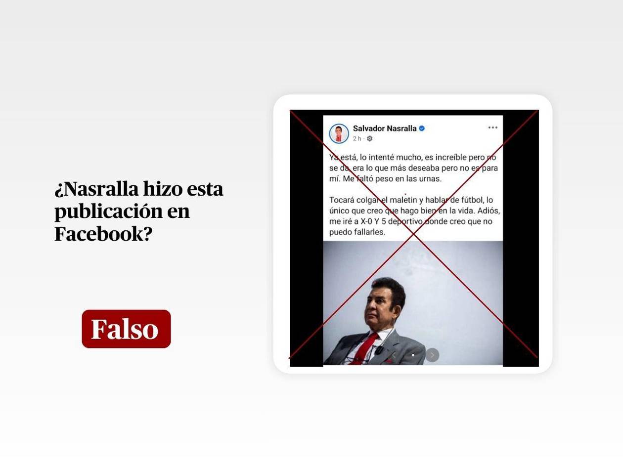 Es falsa esta publicación atribuida a Nasralla en la que admite derrota y afirma que “le faltó peso en las urnas”