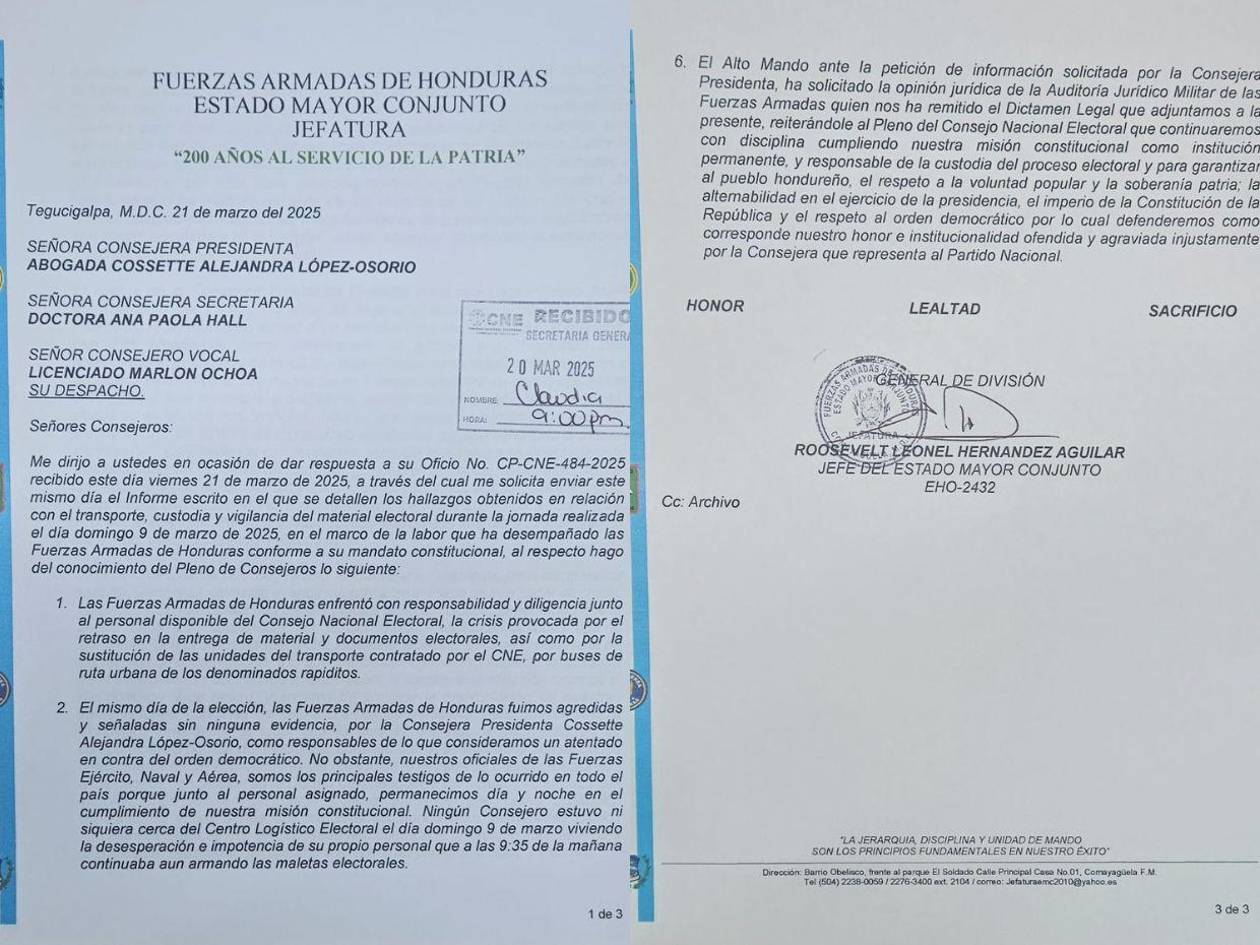 Incongruencia de fechas: Nota de FF AA al CNE fue ‘recibida’ un día antes de ser redactada