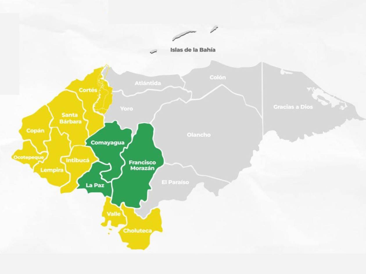 Mantienen alerta amarilla para 8 departamentos y verde para otros 3 por lluvias en Honduras