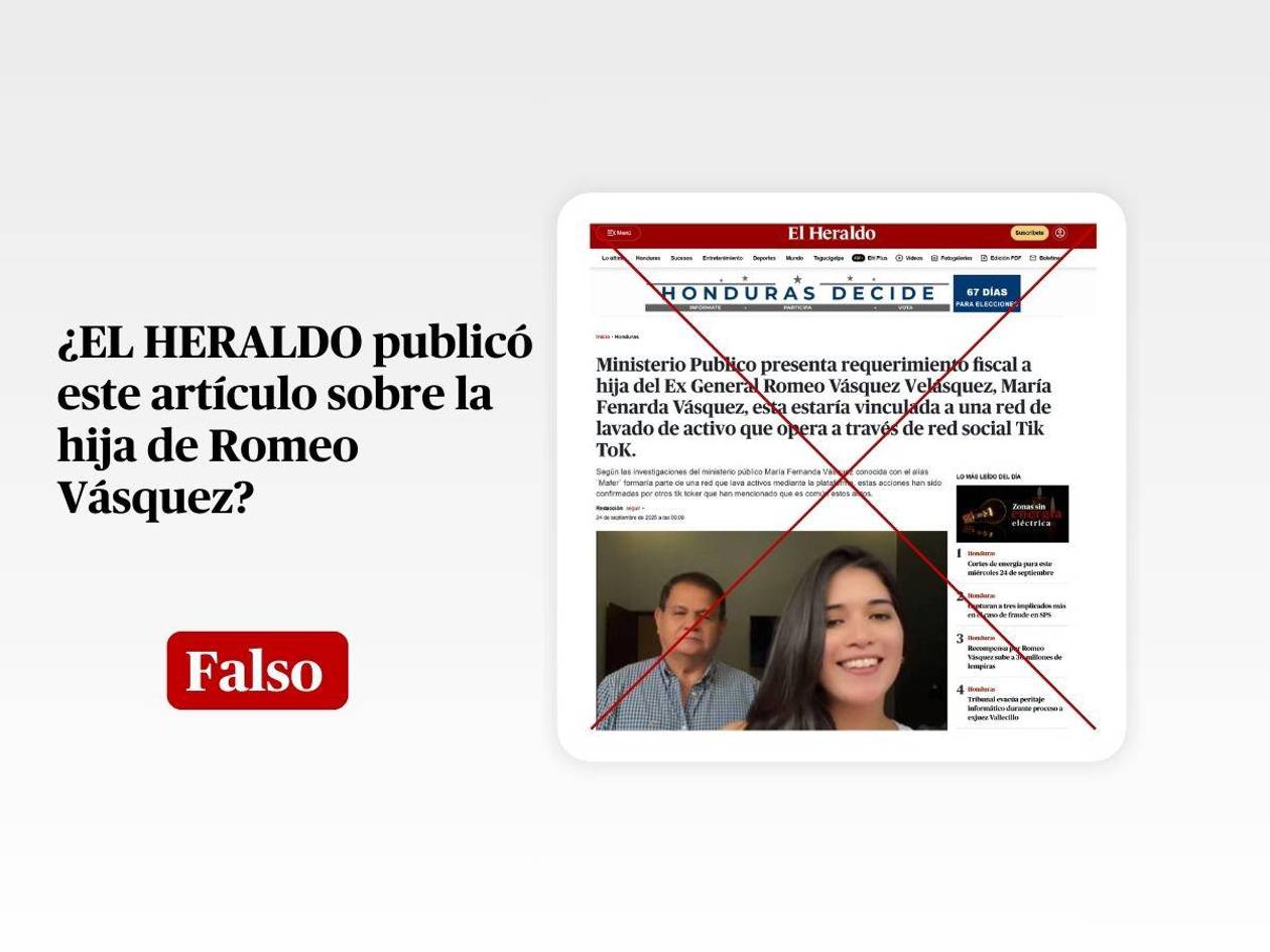 Suplantan a EL HERALDO con bulo sobre hija de Romeo Vásquez Velásquez