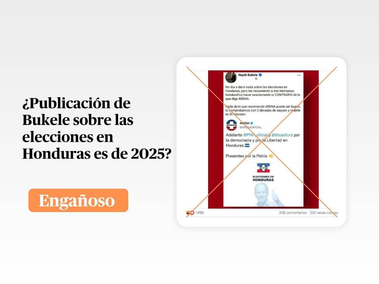 La publicación de Bukele sobre la recomendación del partido Arena de apoyar a Nasry Asfura es de 2021