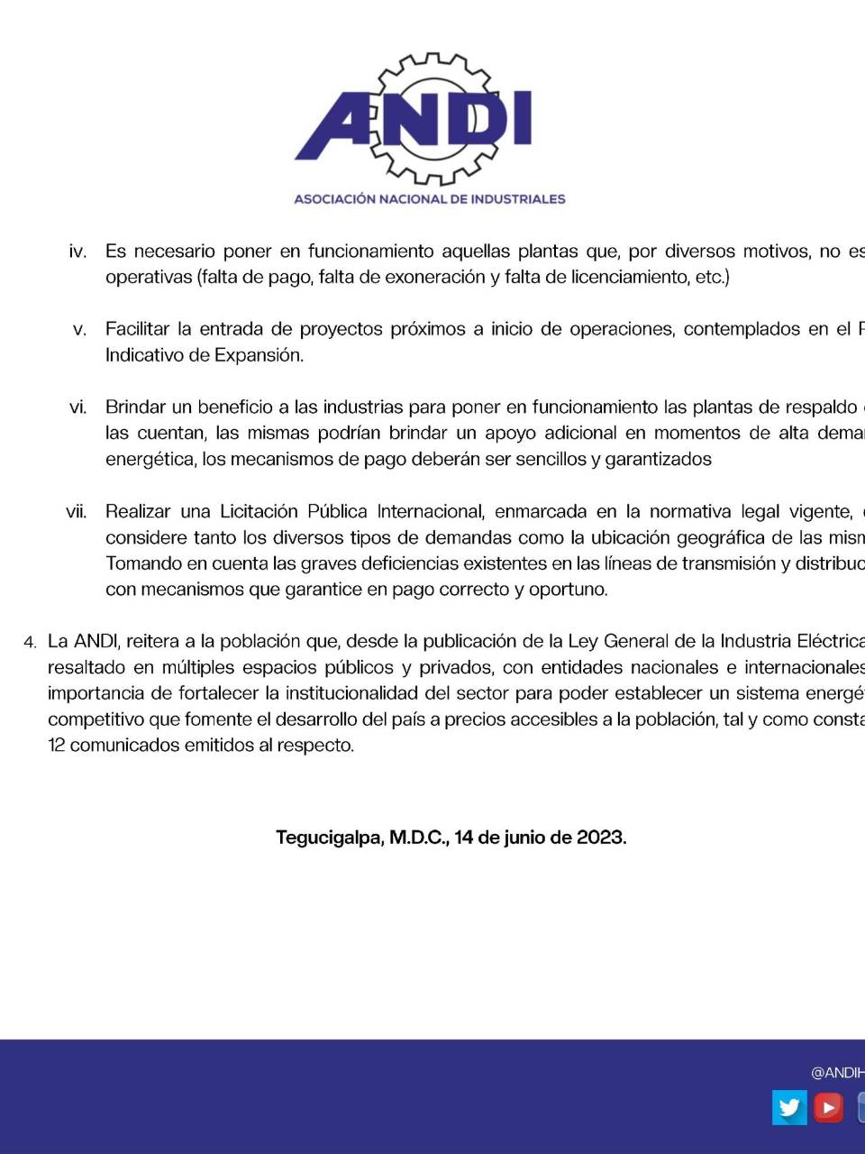 ANDI defiende generadoras de energía y rechaza posibilidad de intervención