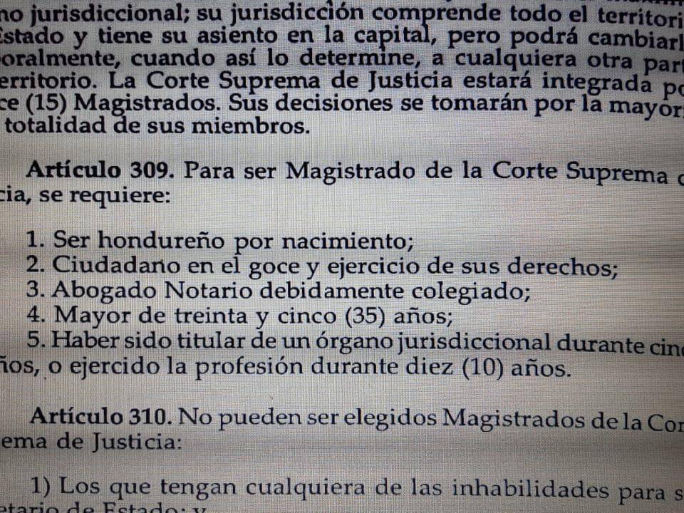 Artículo 309 que indica los requisitos para ser magistrado de la CSJ. Uno de ellos es ser abogado notario.