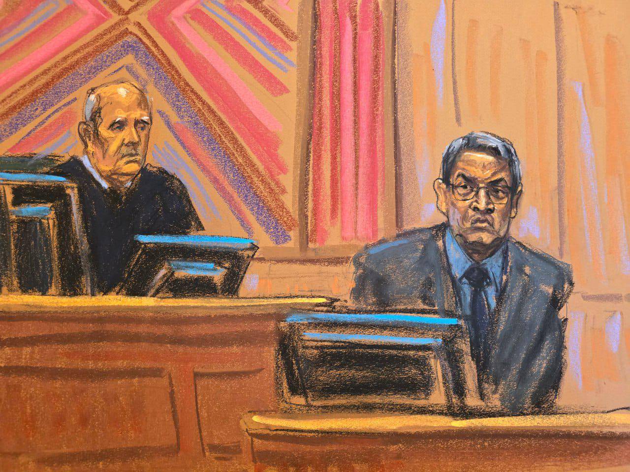 $!Juan Orlando Hernández, expresidente de Honduras, durante su testificación en el estrado, el 5 de marzo de 2024.