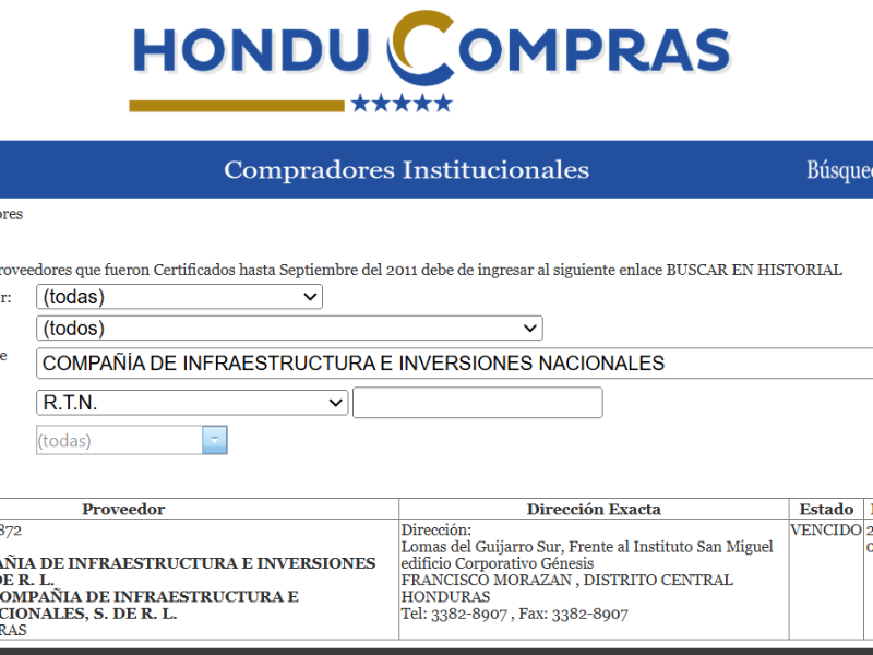 El estado de operación de CIIN en ONCAE aparece como vencido. Además, no existe más documentación formal dentro de la plataforma.