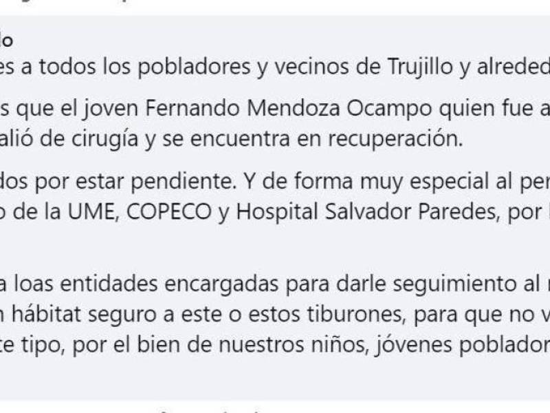 ¿Cuál es el estado de salud de joven que sufrió ataque de tiburón en Puerto Castilla?