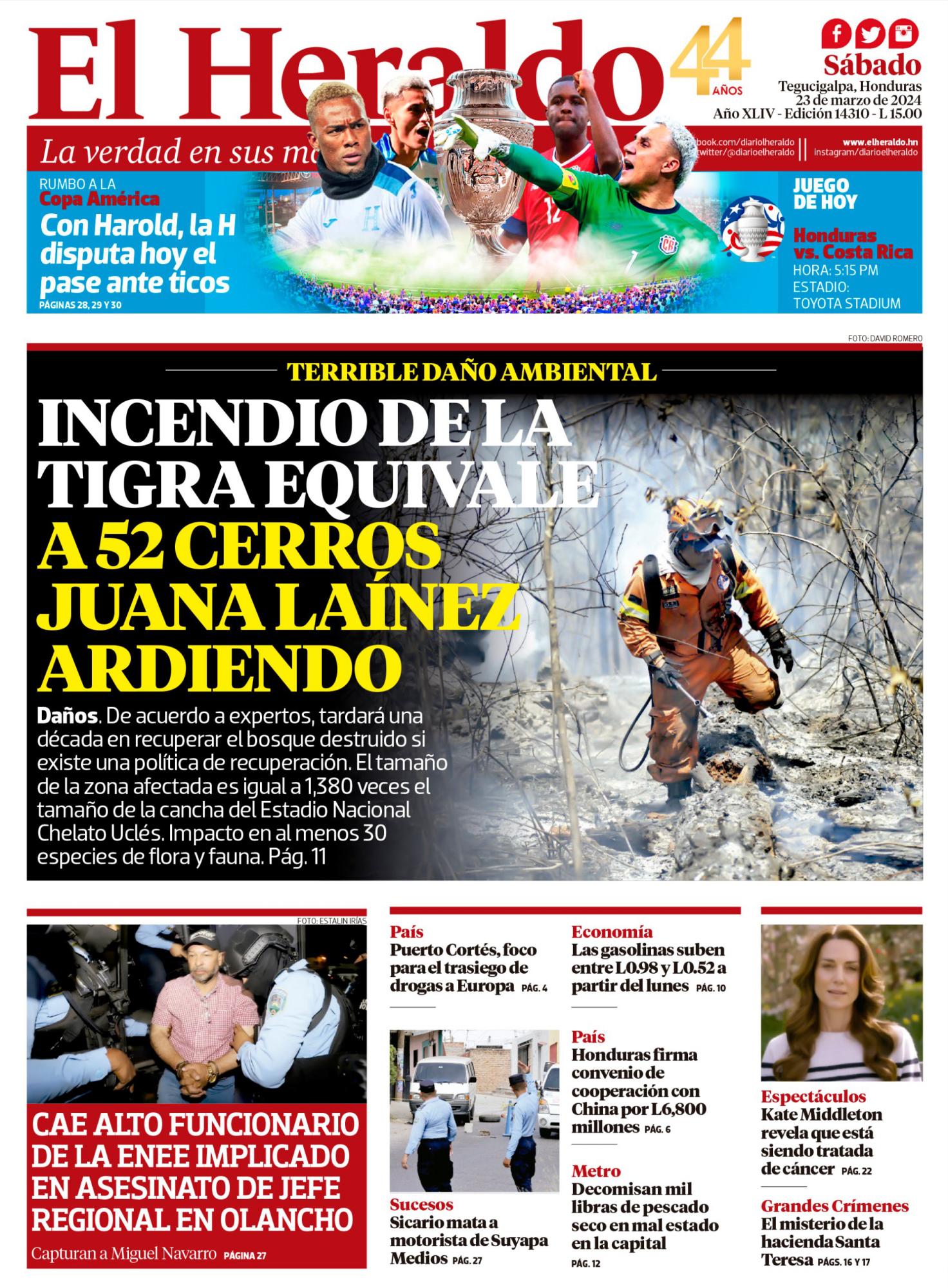 Incendio de La Tigra equivale a 52 cerros Juana Laínez ardiendo