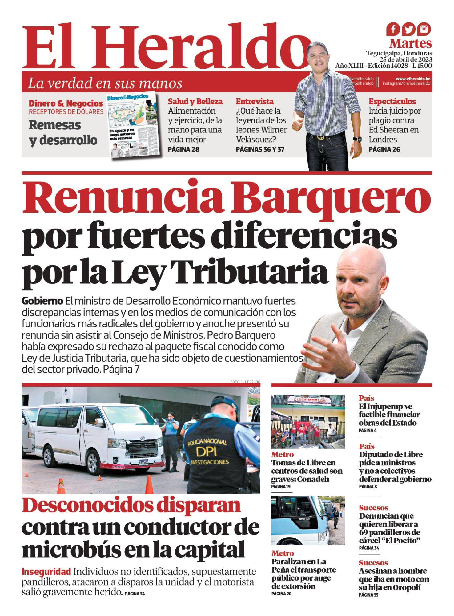 Renuncia Barquero por fuertes diferencias por la Ley Tributaria