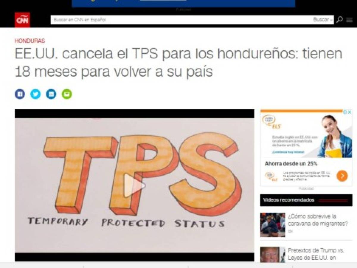 Así anunciaron medios internacionales la cancelación del TPS para Honduras