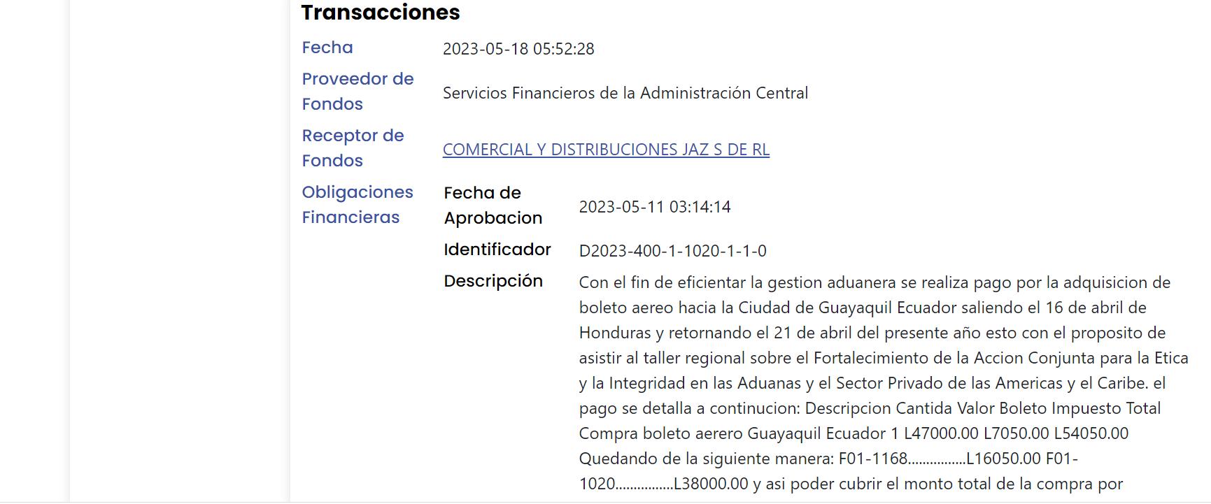 $!Una copia del contrato por la compra de boletos a Ecuador por parte de Aduanas.