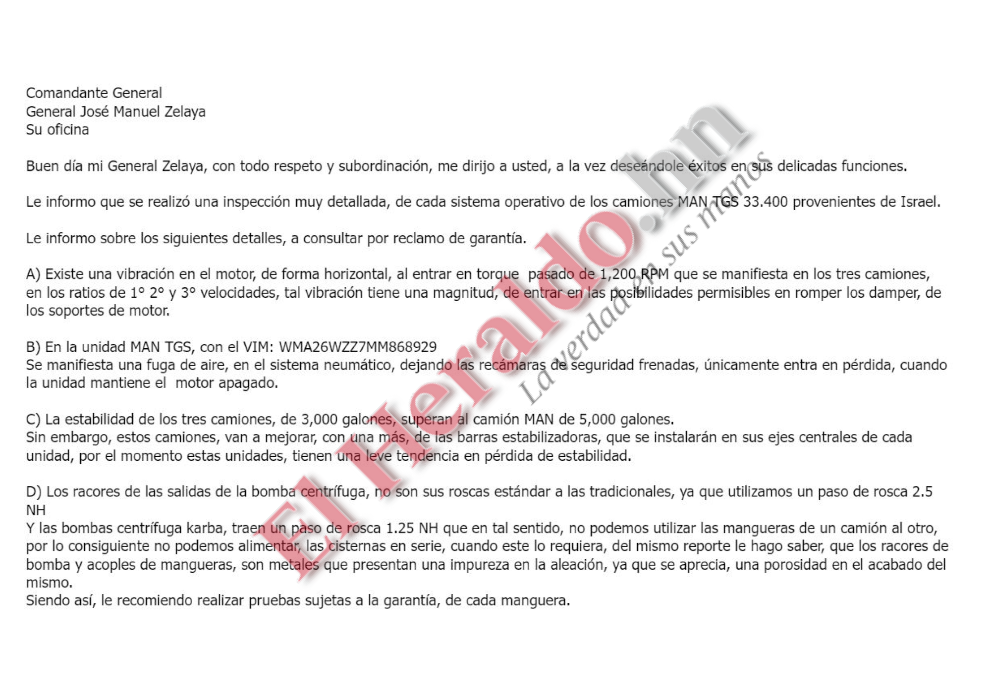 Correos electrónicos que evidencian deficiencias de camiones bomberos