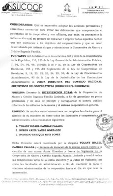 Control Consucoop: Multa e intervención total a cooperativa Sagrada Familia