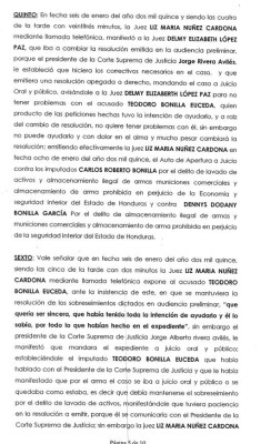 Teodoro Bonilla pidió a jueza mantener sobreseimientos de parientes