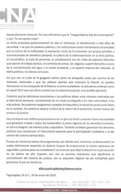 CNA tras salida de la Maccih: Los atropellos están por encima de los intereses nacionales