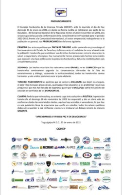 'Les pedimos que se sienten a dialogar': Cohep envía mensaje a diputados