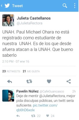 Continúa cruce de palabras entre rectora de la UNAH y estudiante en Twitter
