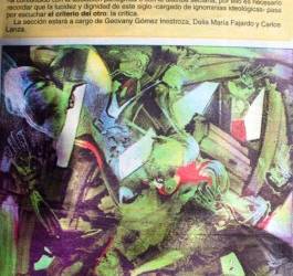 La sección Viceversas, creada en 1998, es el gran antecedente de El Gran Vidrio. Me correspondió el honor de inaugurar la publicación con un ensayo que titulé “Bienal del IHCI: un balance necesario”. La obra que aparece es de Víctor López y se llama “Tiempo en tiempo del amor”.