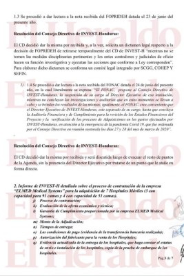 ¿Qué detalla el acta donde el Consejo Directivo de Invest-H recomendó la destitución de Marco Bográn?
