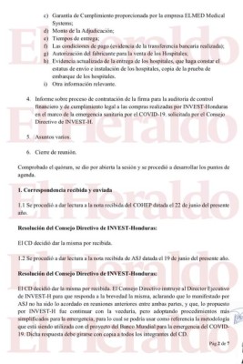 ¿Qué detalla el acta donde el Consejo Directivo de Invest-H recomendó la destitución de Marco Bográn?