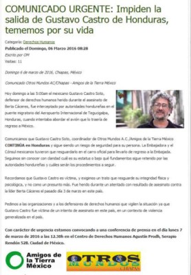 Honduras: Gobierno aclara la razón que impidió salida del mexicano Gustavo Castro