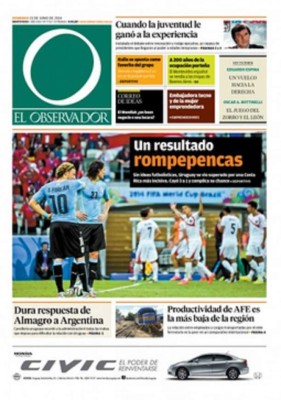 Uruguay vivió una 'pesadilla' mundial ante Costa Rica