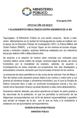 Honduras: Dos detenidos en varios allanamientos a viviendas en la capital