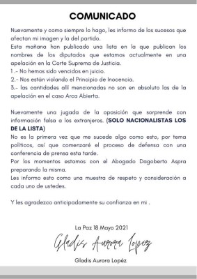 Gladis Aurora López ante lista de corruptos: 'Es una jugada de la oposición' &nbsp;