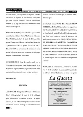 Decreto ordena dispensa de intereses a 16 mil morosos de Banadesa