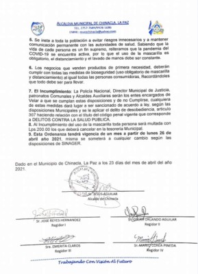 Alcaldía de Chinacla, La Paz, ordena suspender actividades para evitar aglomeraciones