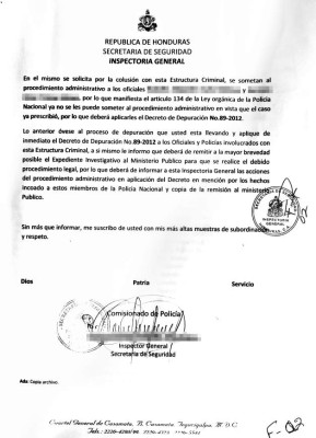 Honduras: Ministros y directores se tiraron expediente de policías narcos