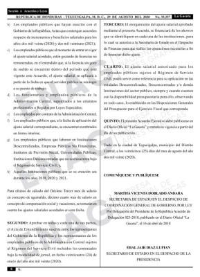 Gobierno aprueba aumento de salarios a funcionarios públicos