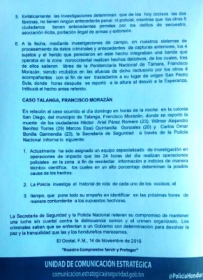 Honduras: Secretaría de Seguridad investiga tres masacres ocurridas el fin de semana