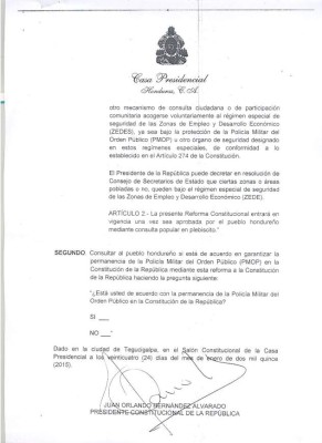 Honduras: Resolución de JOH sobre la PMOP