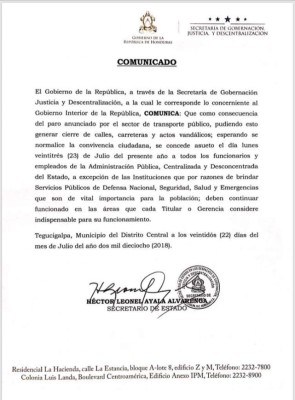 Por paro de transporte dan asueto a empleados públicos en Honduras