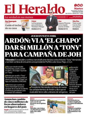 Ardón: Vi a 'El Chapo' dar $1 millón a 'Tony' para campaña de JOH