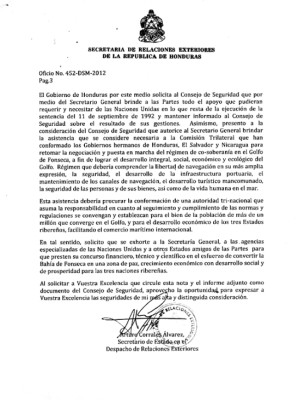 Honduras pide a ONU intervenir en Golfo